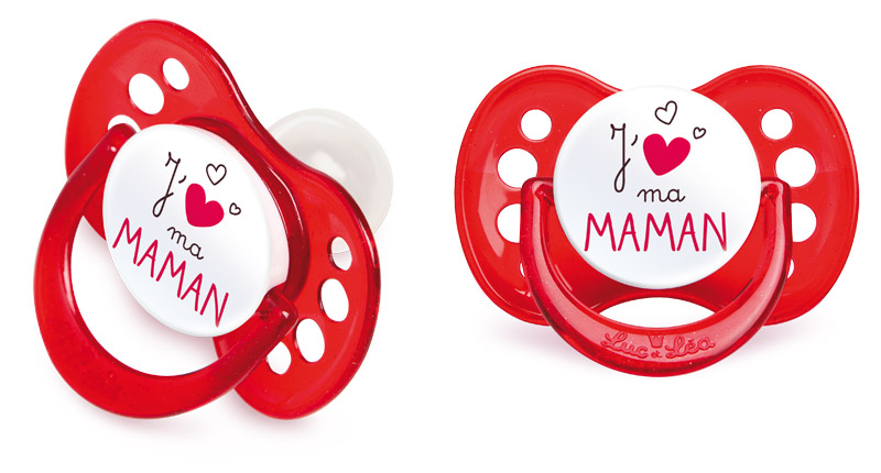 Luc et Léa Sucette Symétrique Silicone 0-6 mois J'aime ma Maman